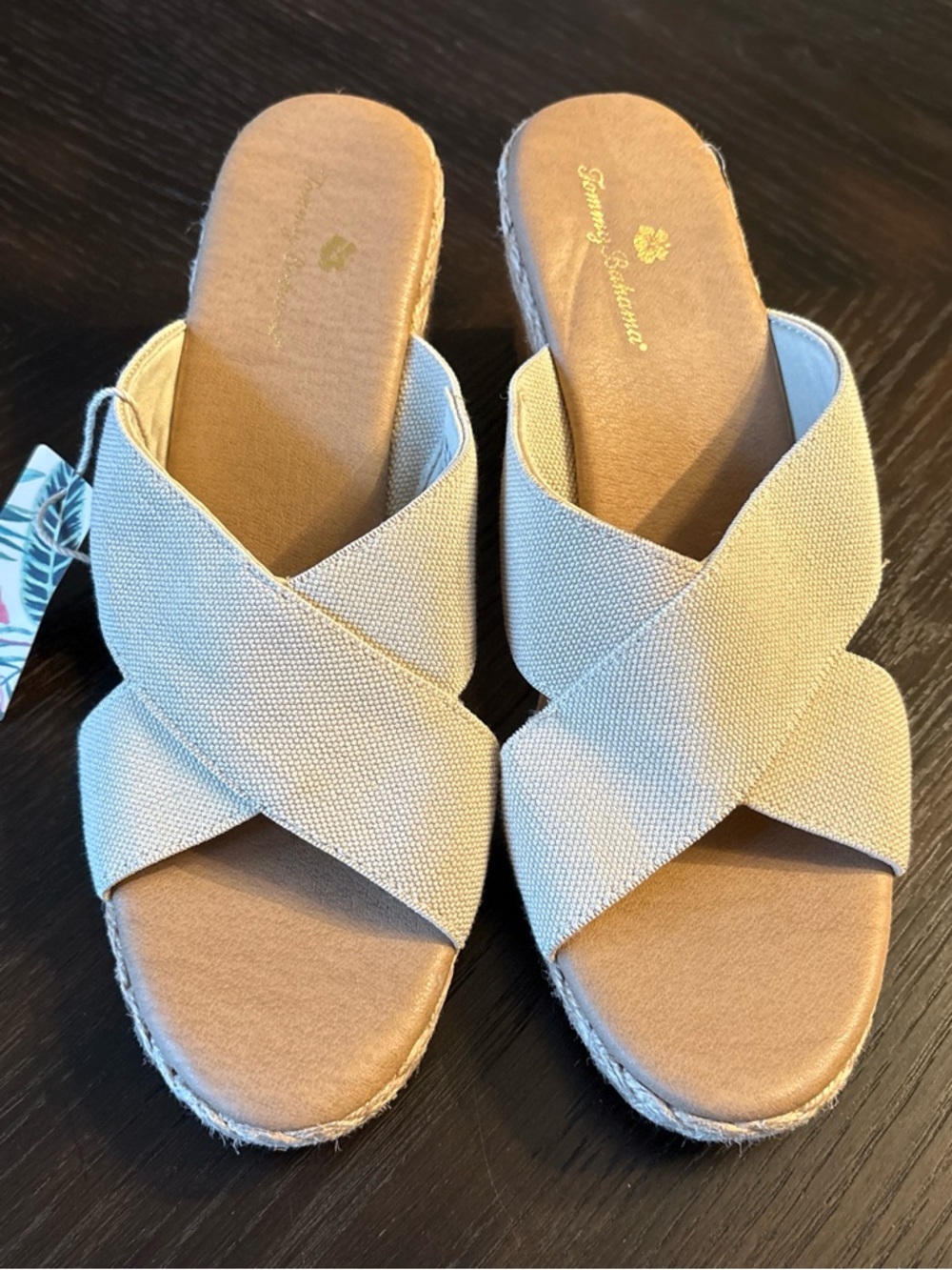 Tommy Bahama Suzette Crossband Beige Slide Wedge Sandals Coastal NWT Size 10